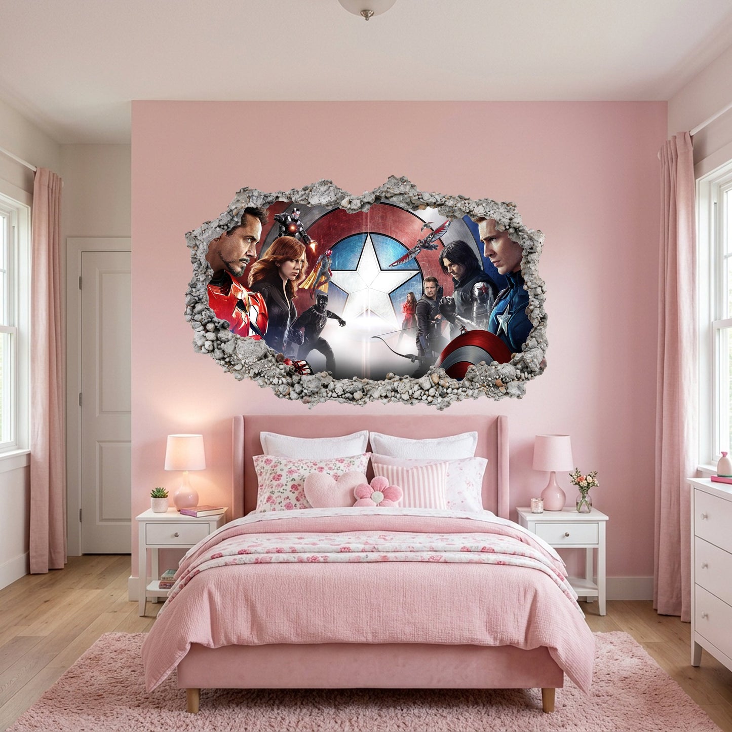 Captain America Iron Man Thor 3D Smashed Wall Decal Nursery Wall Art 023