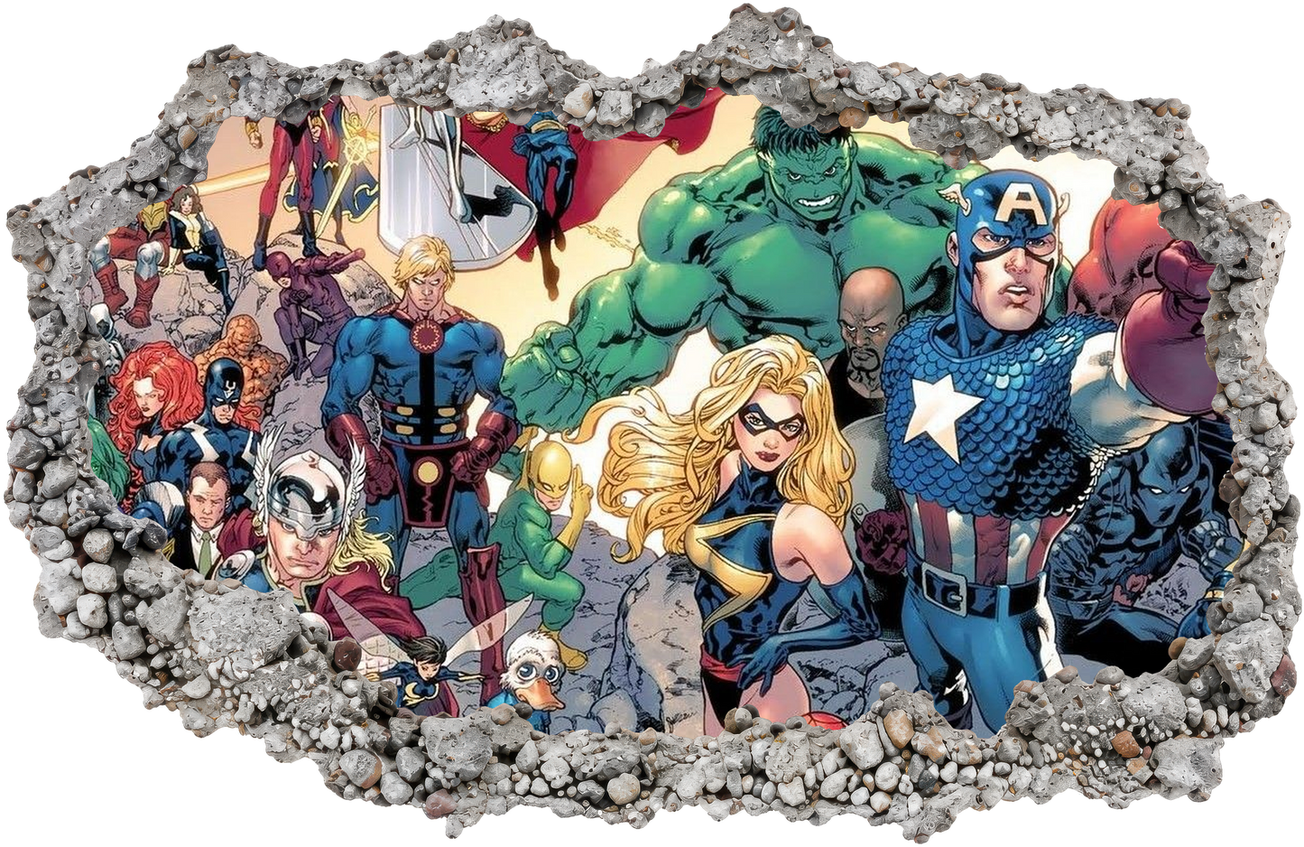 Captain America Iron Man Thor 3D Smashed Wall Decal Wall Art Sticker 010