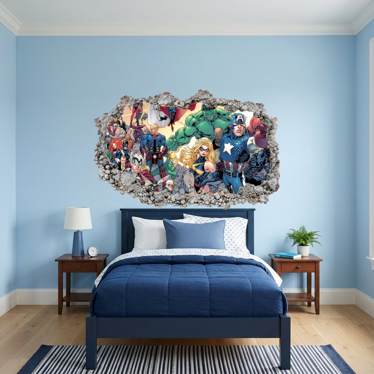 Captain America Iron Man Thor 3D Smashed Wall Decal Wall Art Sticker 010
