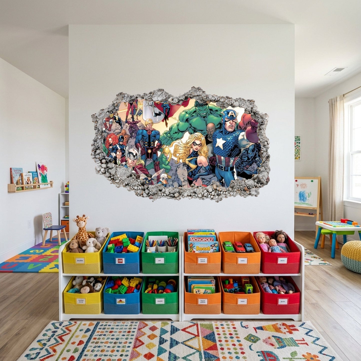 Captain America Iron Man Thor 3D Smashed Wall Decal Wall Art Sticker 010