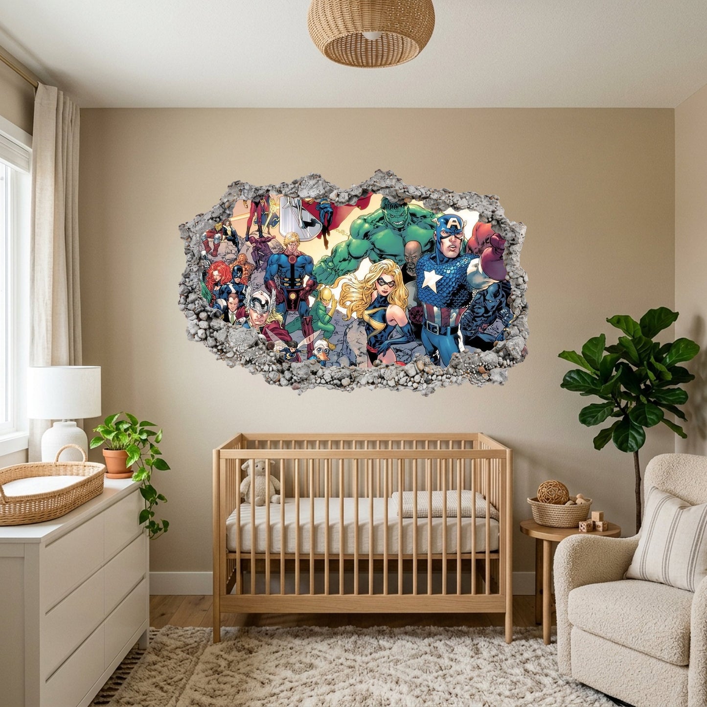 Captain America Iron Man Thor 3D Smashed Wall Decal Wall Art Sticker 010
