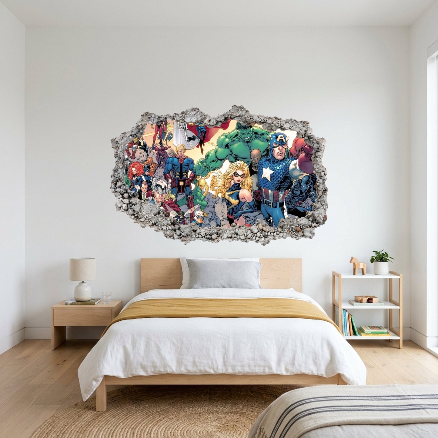 Captain America Iron Man Thor 3D Smashed Wall Decal Wall Art Sticker 010