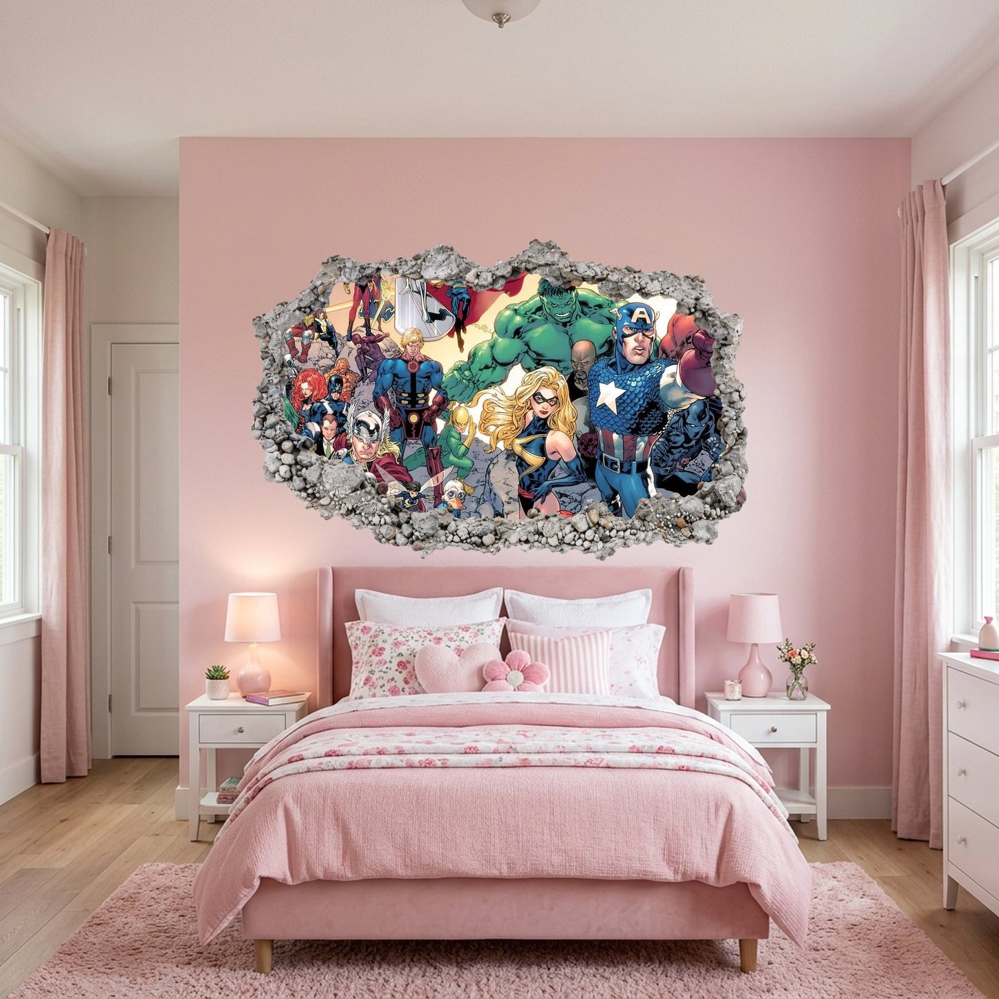 Captain America Iron Man Thor 3D Smashed Wall Decal Wall Art Sticker 010