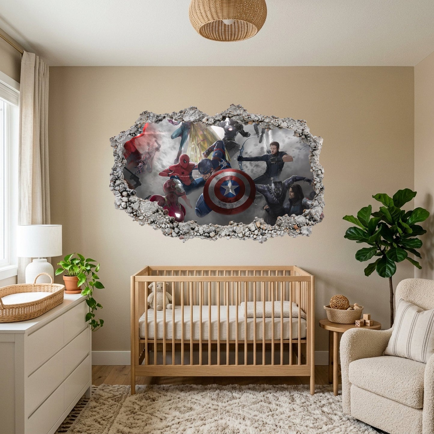 Captain America Iron Man Thor Smashed Brick Decal 3D Effect Sticker 016