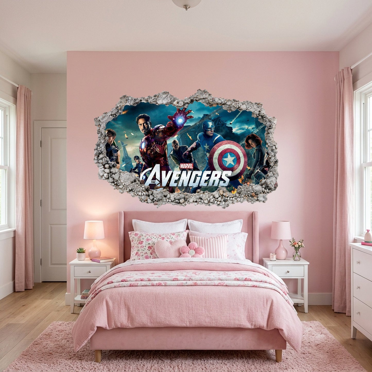 Captain America Iron Man Thor Smashed Brick Decal Vinyl Mural 004