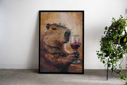 Capybara Drinking Wine Asian Style Poster | Wall Art for Home & Office | High-Quality Print - High-quality vinyl sk