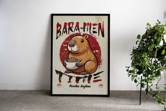 Capybara Eating Ramen Asian Style Poster | Wall Art for Home & Office | High-Quality Print - High-quality vinyl ski