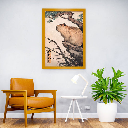 Capybara Woodblock Print Asian Style Poster | Wall Art for Home & Office | High-Quality Print - High-quality vinyl 