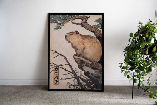 Capybara Woodblock Print Asian Style Poster | Wall Art for Home & Office | High-Quality Print - High-quality vinyl 