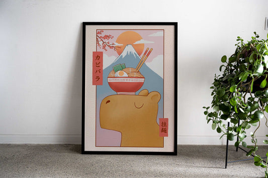 Capybara and ramen ukiyo Asian Style Poster | Wall Art for Home & Office | High-Quality Print - High-quality vinyl 