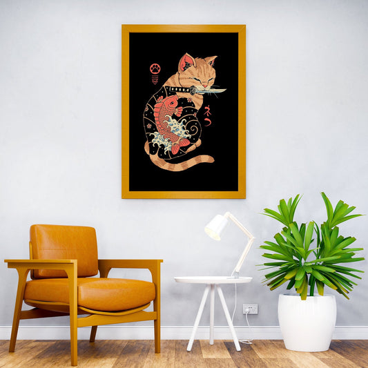 Carp Tattooed Cat Asian Style Poster | Wall Art for Home & Office | High-Quality Print - High-quality vinyl skin wr
