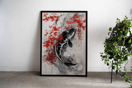 Carpe Koi Fish Japanese Asian Style Poster | Wall Art for Home & Office | High-Quality Print - High-quality vinyl s