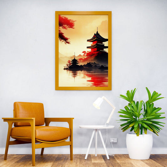 Castle Japan Red Asian Style Poster | Wall Art for Home & Office | High-Quality Print - High-quality vinyl skin wra