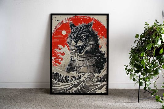 Cat Abstract Japan Asian Style Poster | Wall Art for Home & Office | High-Quality Print - High-quality vinyl skin w