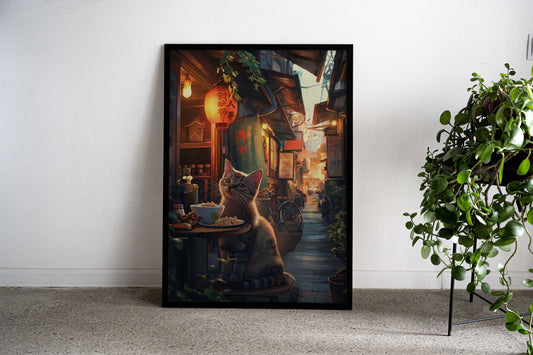 Cat Asia Ramen Village Asian Style Poster | Wall Art for Home & Office | High-Quality Print - High-quality vinyl sk