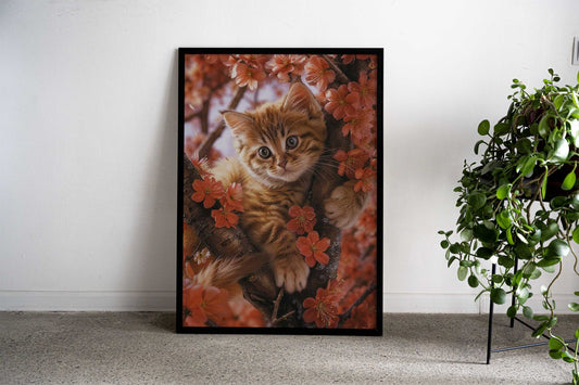 Cat Cherry Blossom Asian Style Poster | Wall Art for Home & Office | High-Quality Print - High-quality vinyl skin w