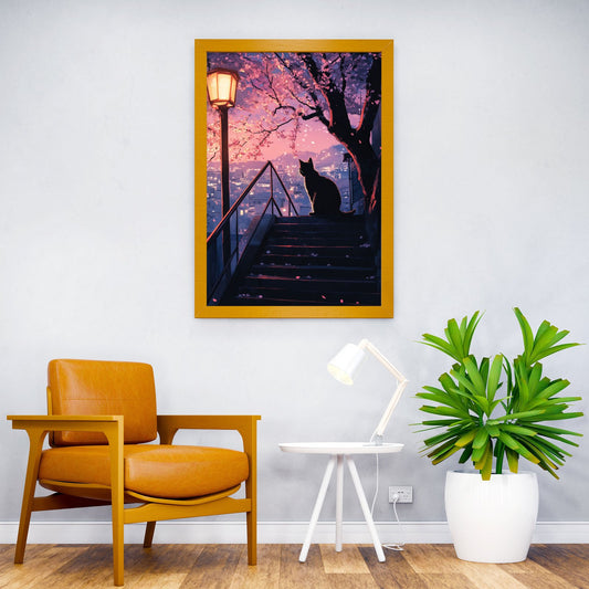 Cat Cherry Blossoms Tree Asian Style Poster | Wall Art for Home & Office | High-Quality Print - High-quality vinyl 