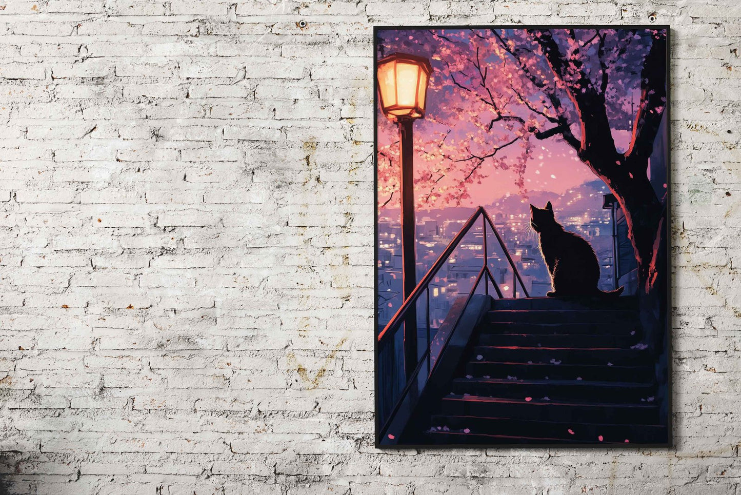 Cat Cherry Blossoms Tree Asian Style Poster | Wall Art for Home & Office | High-Quality Print