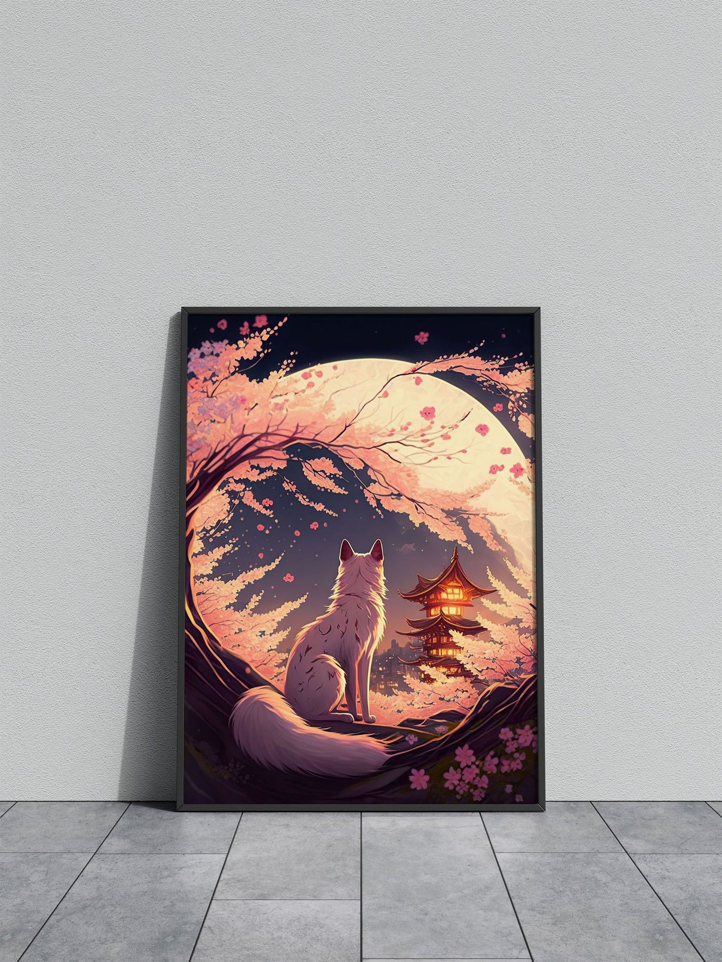 Cat Cherry Blossoms Asian Style Poster | Wall Art for Home & Office | High-Quality Print