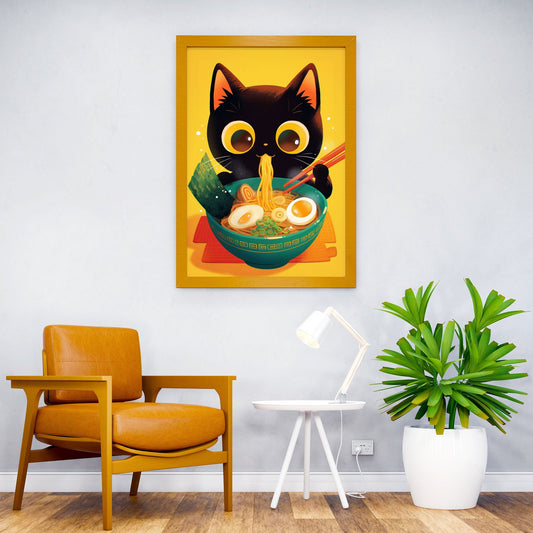 Cat Eating Ramen Asian Style Poster | Wall Art for Home & Office | High-Quality Print - High-quality vinyl skin wra