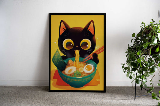 Cat Eating Ramen Asian Style Poster | Wall Art for Home & Office | High-Quality Print - High-quality vinyl skin wra