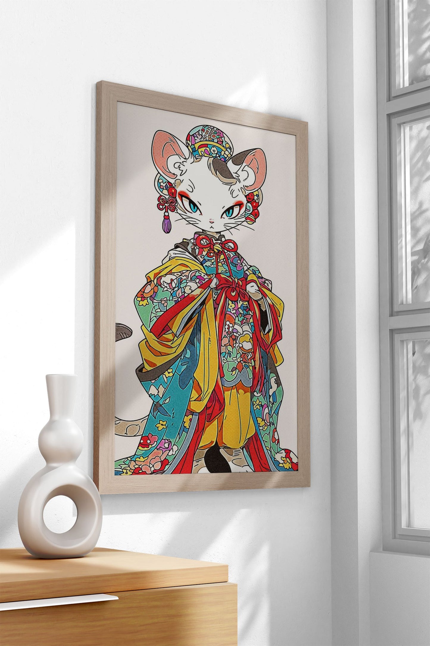 Cat Geisha Asian Style Poster | Wall Art for Home & Office | High-Quality Print - High-quality vinyl skin wrap deca