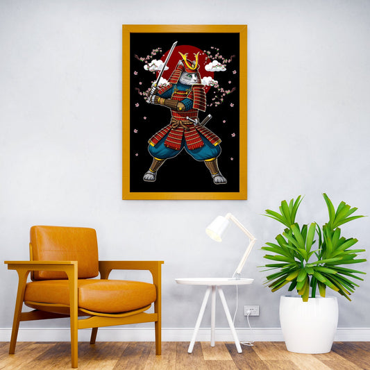 Cat Japanese Samurai Ninja Asian Style Poster | Wall Art for Home & Office | High-Quality Print - High-quality viny