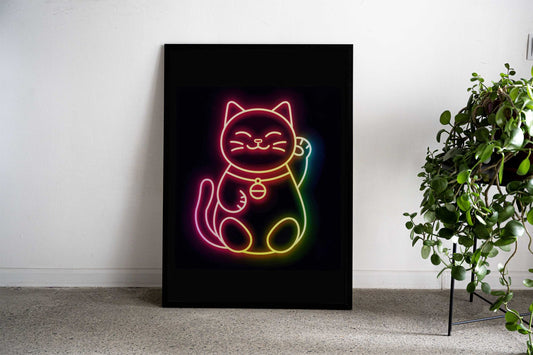 Cat Light Neon Japan Asian Style Poster | Wall Art for Home & Office | High-Quality Print - High-quality vinyl skin