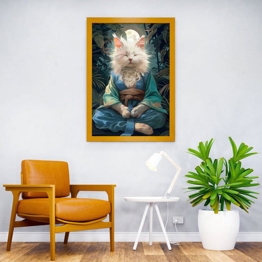 Cat Monk Meditate Mystic Asian Style Poster | Wall Art for Home & Office | High-Quality Print - High-quality vinyl 