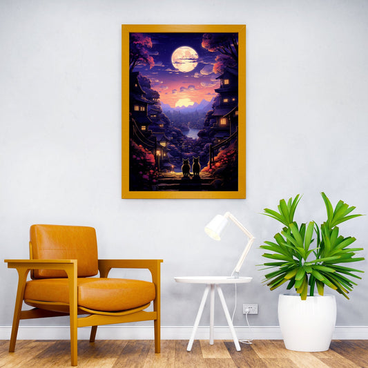 Cat Moon Japan Asian Style Poster | Wall Art for Home & Office | High-Quality Print - High-quality vinyl skin wrap 