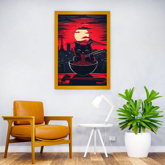 Cat Ramen Japan Sunset Asian Style Poster | Wall Art for Home & Office | High-Quality Print - High-quality vinyl sk