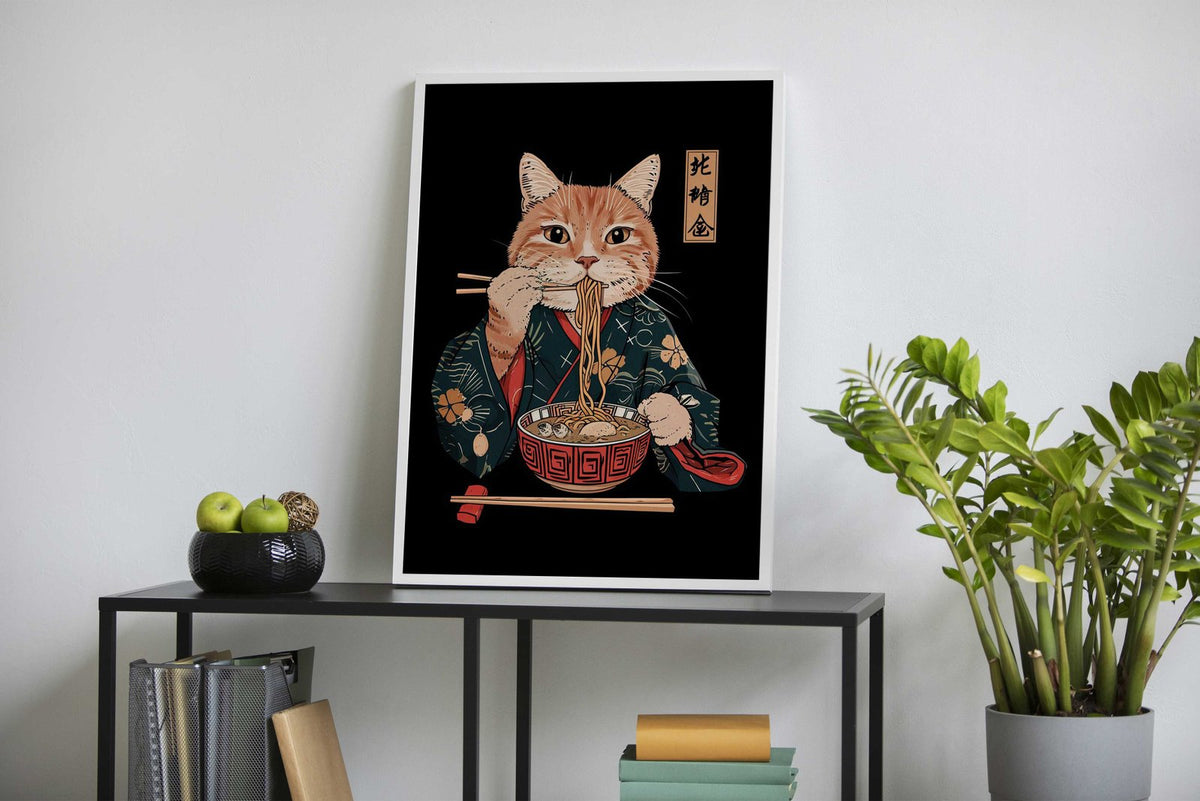 Cat Ramen Japanese Cute Asian Style Poster | Wall Art for Home & Office | High-Quality Print - High-quality vinyl s