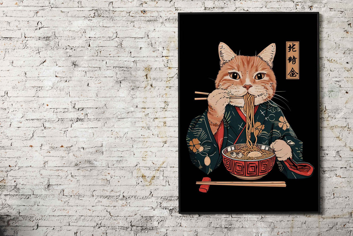 Cat Ramen Japanese Cute Asian Style Poster | Wall Art for Home & Office | High-Quality Print - High-quality vinyl s