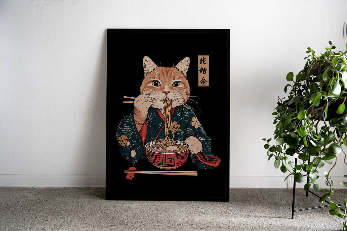 Cat Ramen Japanese Cute Asian Style Poster | Wall Art for Home & Office | High-Quality Print - High-quality vinyl s