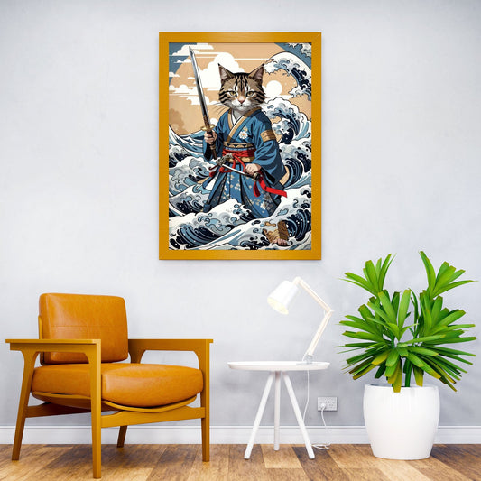 Cat Samurai Japan Wave Asian Style Poster | Wall Art for Home & Office | High-Quality Print - High-quality vinyl sk