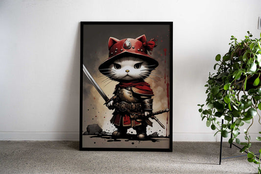 Cat Samurai Japan Asian Style Poster | Wall Art for Home & Office | High-Quality Print - High-quality vinyl skin wr