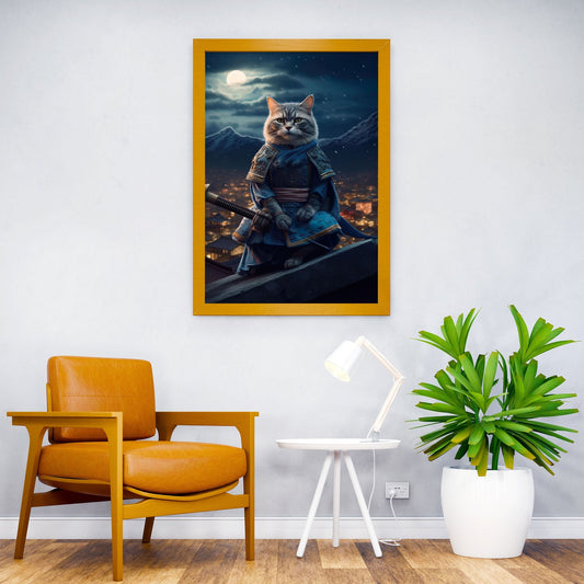 Cat Samurai Moon Asian Style Poster | Wall Art for Home & Office | High-Quality Print - High-quality vinyl skin wra