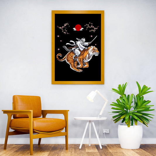 Cat Samurai Riding Tiger Asian Style Poster | Wall Art for Home & Office | High-Quality Print - High-quality vinyl 
