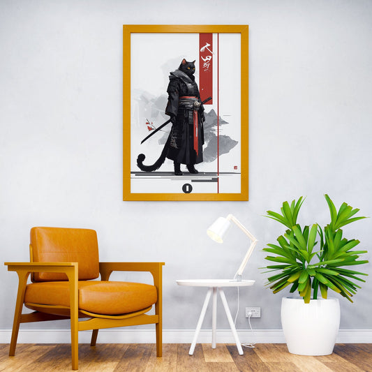 Cat Samurai aesthetic Asian Style Poster | Wall Art for Home & Office | High-Quality Print - High-quality vinyl ski