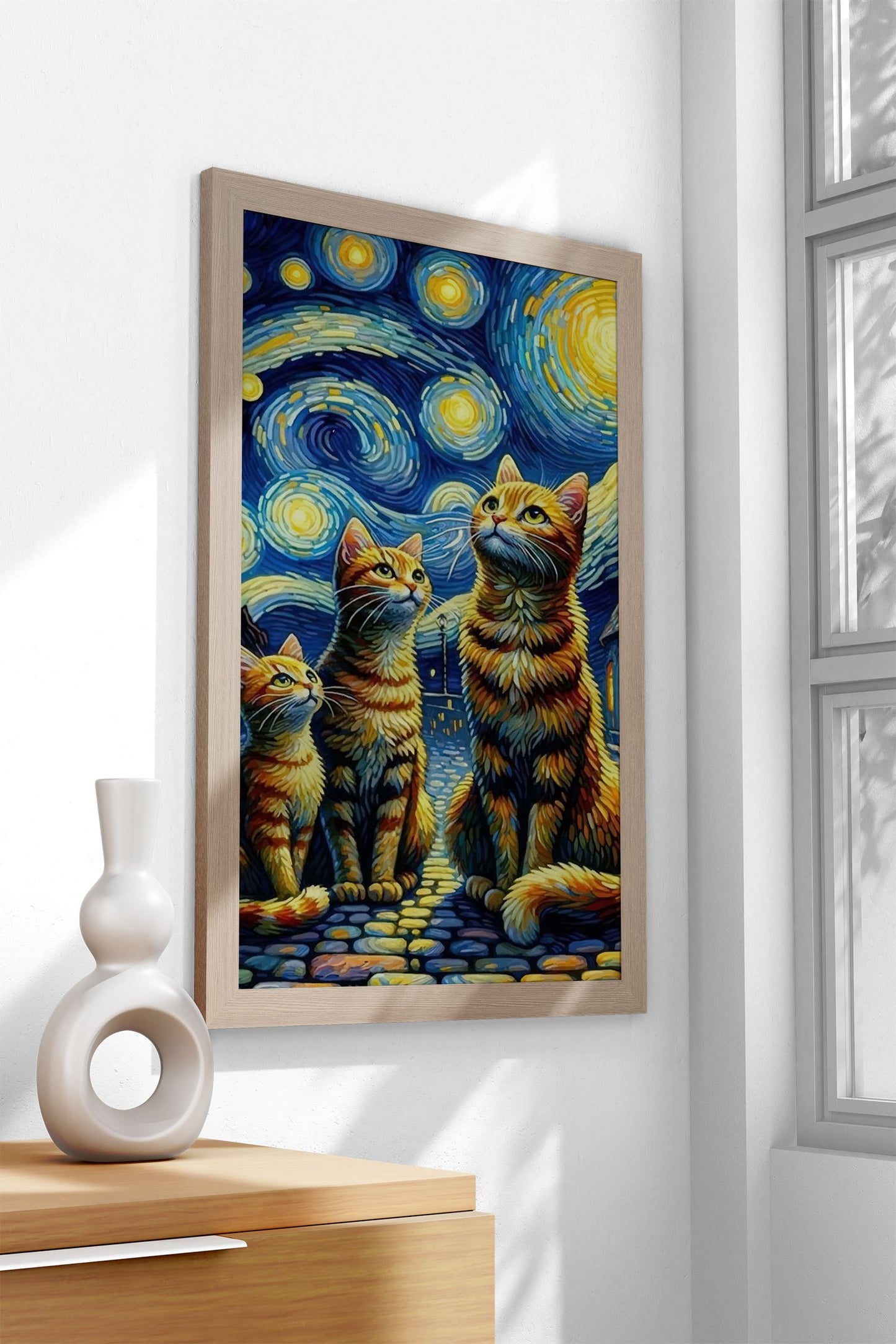Cat Starry night van gogh Asian Style Poster | Wall Art for Home & Office | High-Quality Print - High-quality vinyl