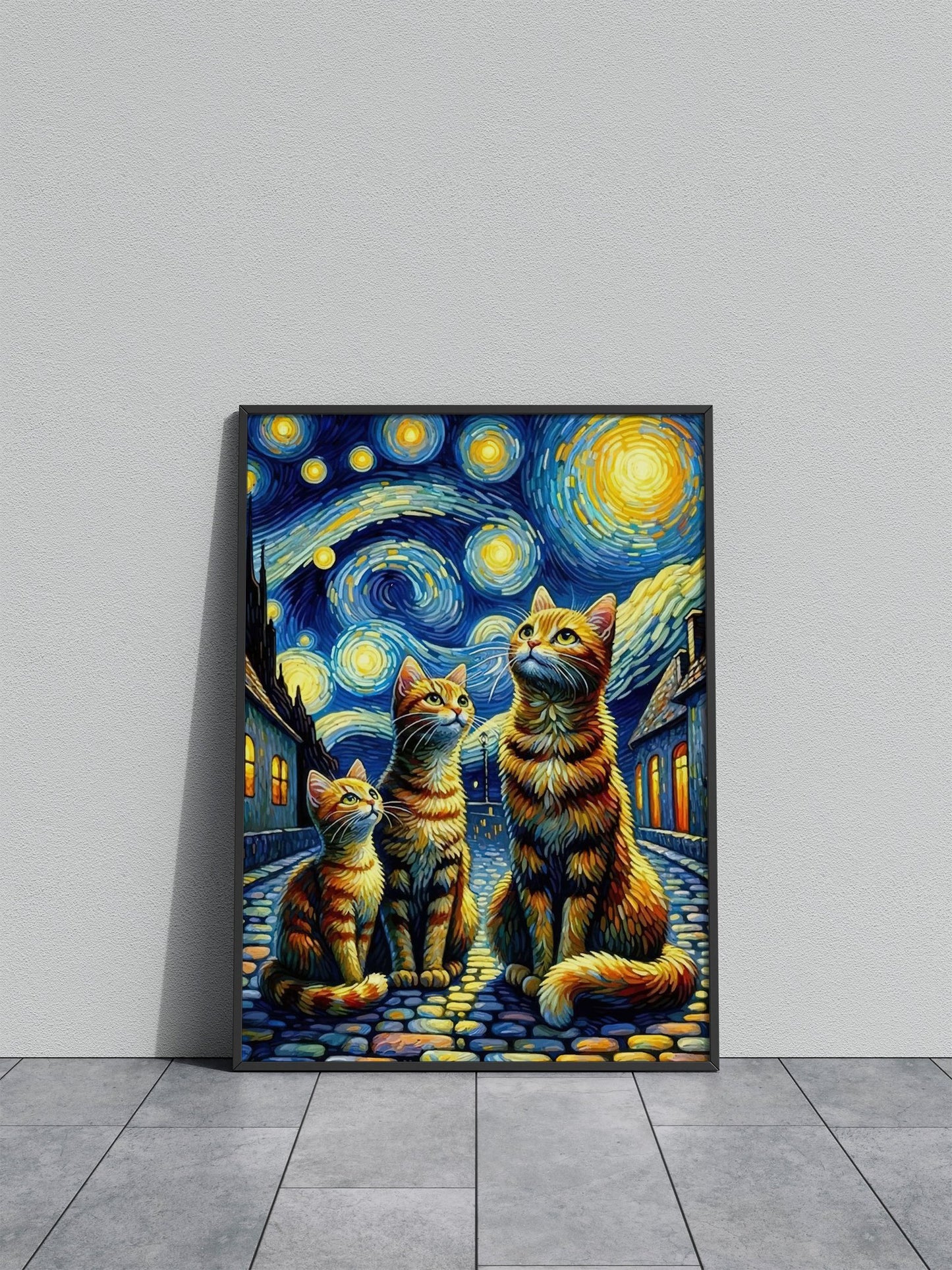 Cat Starry night van gogh Asian Style Poster | Wall Art for Home & Office | High-Quality Print - High-quality vinyl