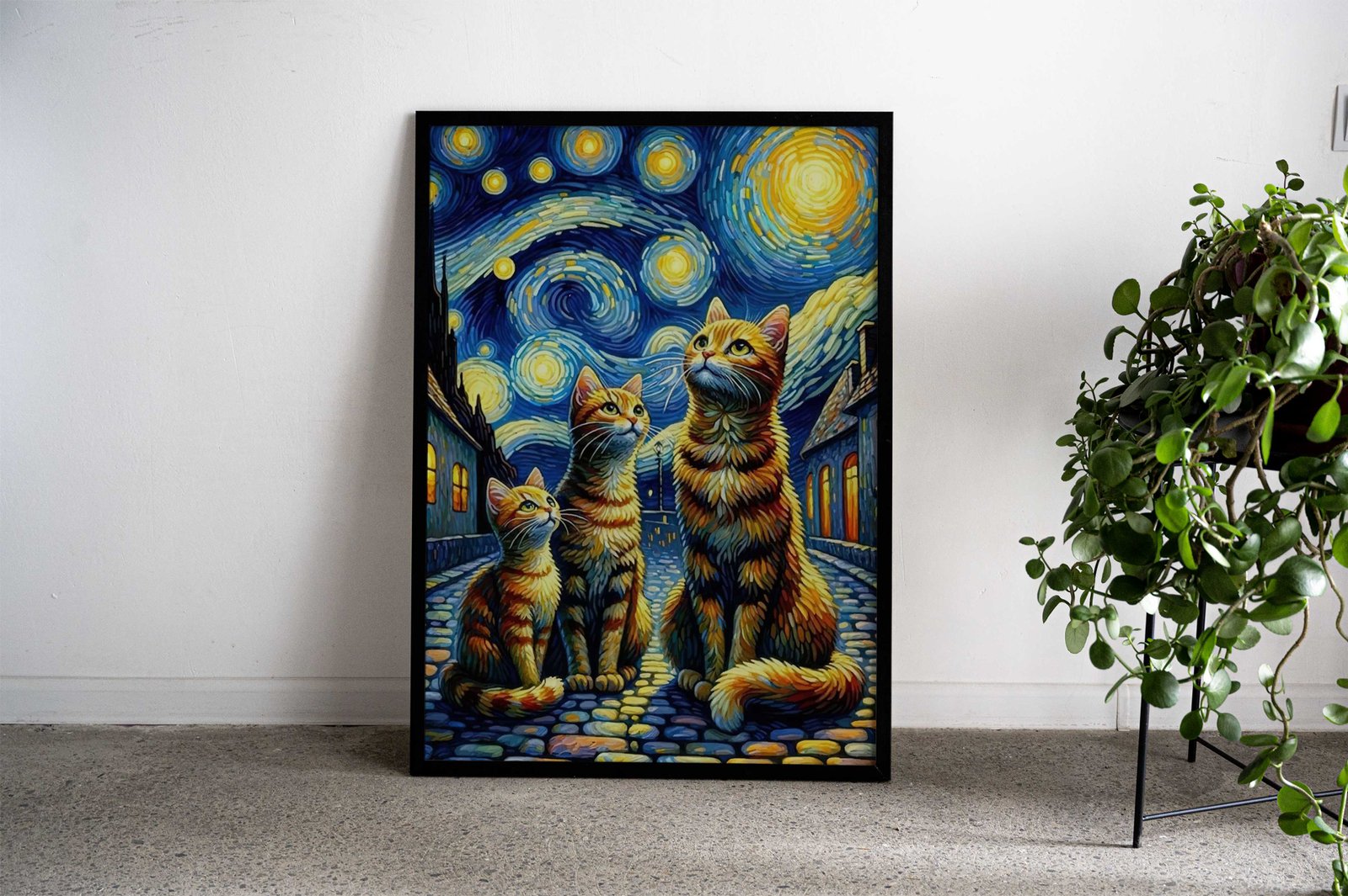 Cat Starry night van gogh Asian Style Poster | Wall Art for Home & Office | High-Quality Print - High-quality vinyl