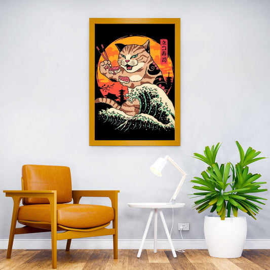 Cat Sushi Wave Japan Asian Style Poster | Wall Art for Home & Office | High-Quality Print - High-quality vinyl skin