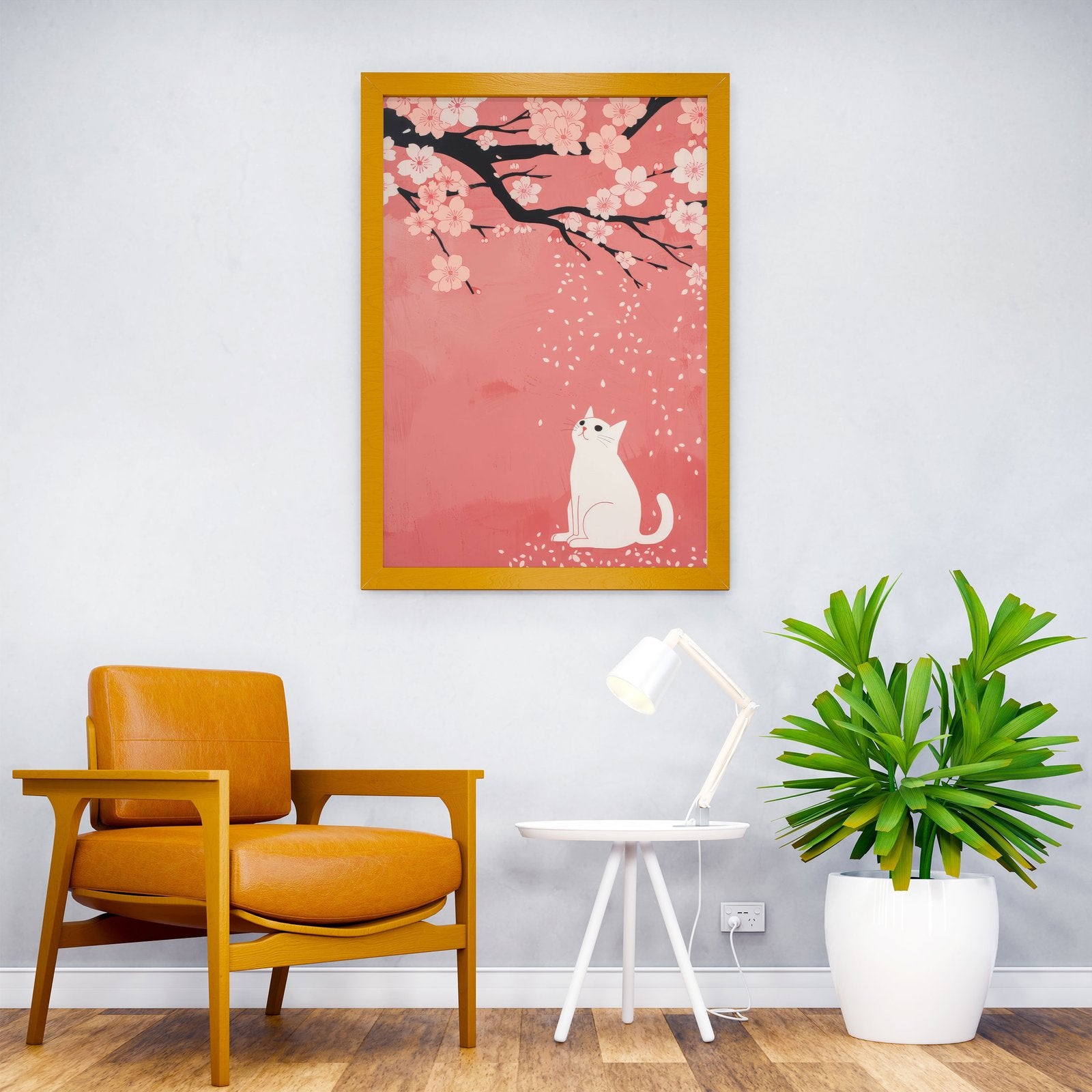 Cat Under Cherry Blossoms Asian Style Poster | Wall Art for Home & Office | High-Quality Print - High-quality vinyl