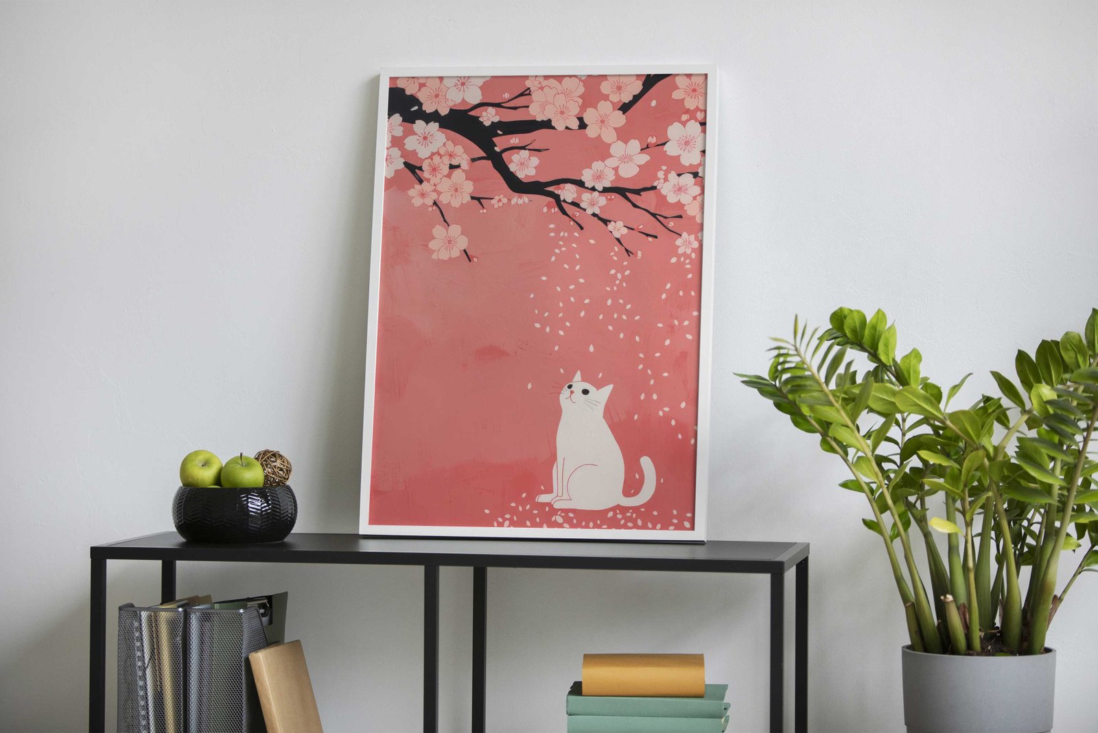 Cat Under Cherry Blossoms Asian Style Poster | Wall Art for Home & Office | High-Quality Print - High-quality vinyl