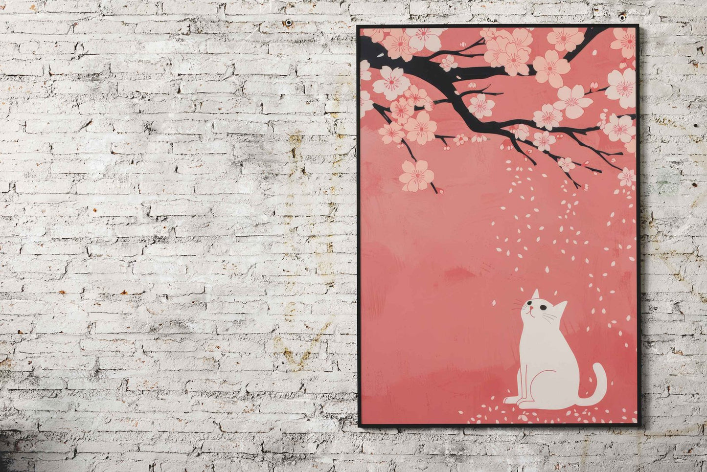 Cat Under Cherry Blossoms Asian Style Poster | Wall Art for Home & Office | High-Quality Print - High-quality vinyl