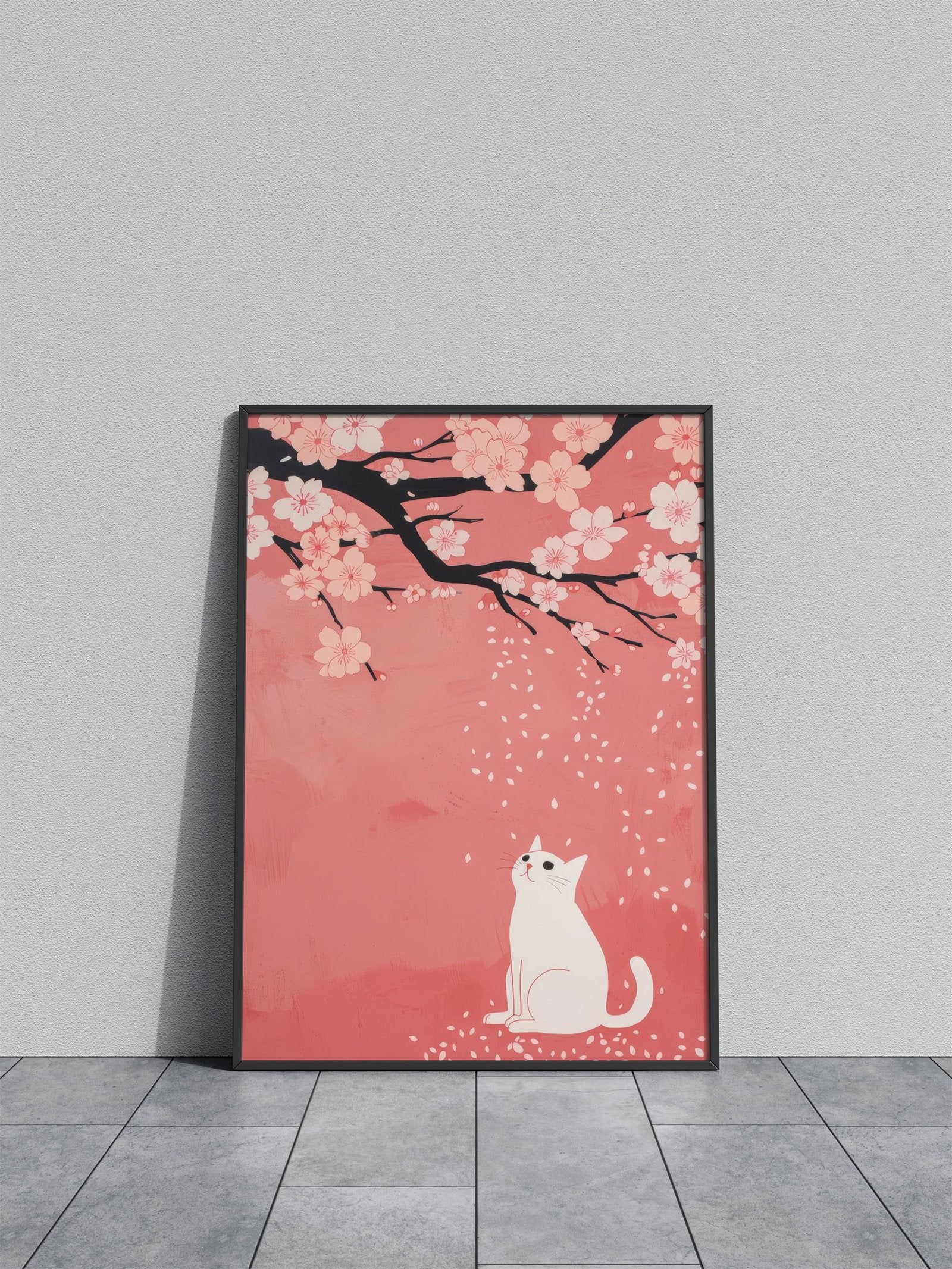 Cat Under Cherry Blossoms Asian Style Poster | Wall Art for Home & Office | High-Quality Print - High-quality vinyl