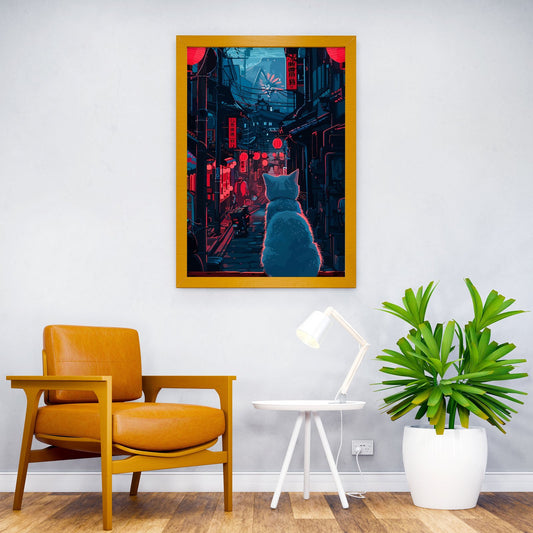 Cat View Street Japan Asian Style Poster | Wall Art for Home & Office | High-Quality Print - High-quality vinyl ski