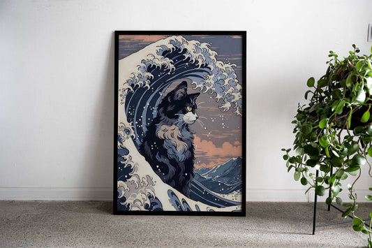 Cat Wave Japanese Asian Style Poster | Wall Art for Home & Office | High-Quality Print - High-quality vinyl skin wr