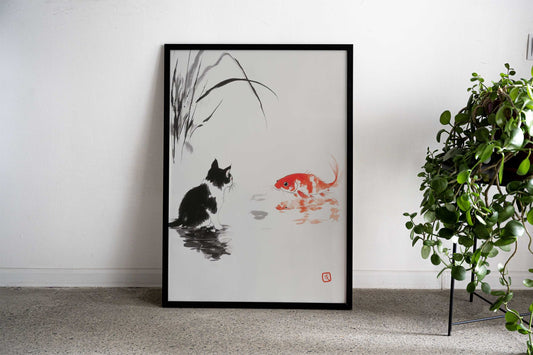 Cat and Koi Asian Style Poster | Wall Art for Home & Office | High-Quality Print - High-quality vinyl skin wrap dec